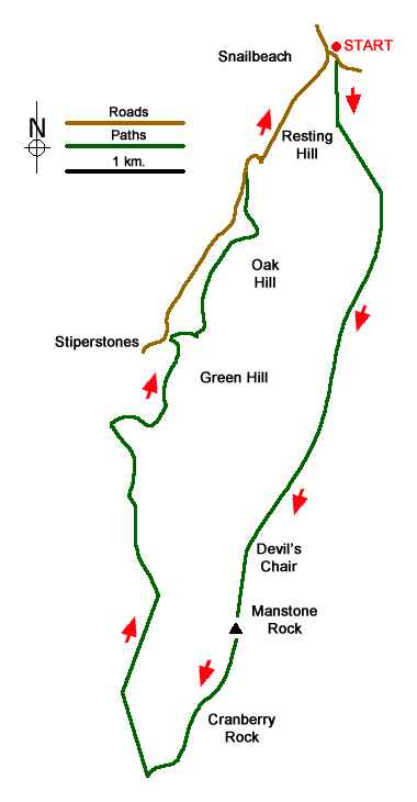 Route Map - Stiperstones from Snailbeach Walk