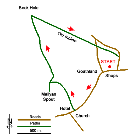 Route Map - Mallyan Spout and Beck Hole from Goathland
 Walk