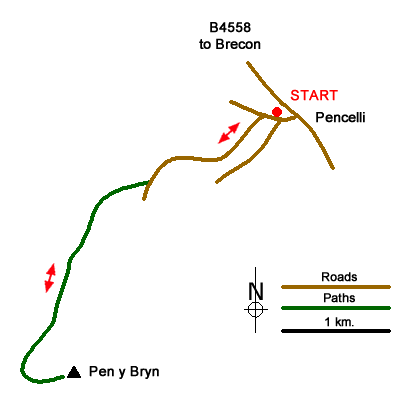 Route Map - Pen y Bryn from Pencelli Walk