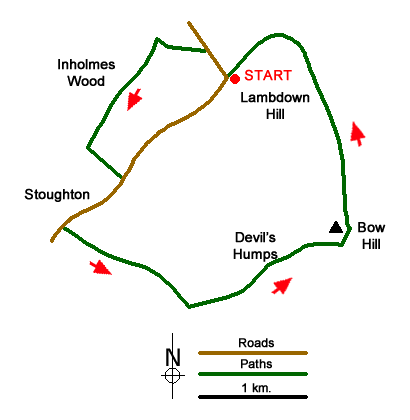 Route Map - Stoughton, Kingley Vale & Bow Hill from Stoughton Down Walk