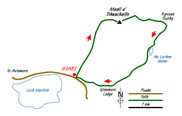 Route Map - Meall a'Bhuachaille & Ryvoan Bothy from Glenmore Walk