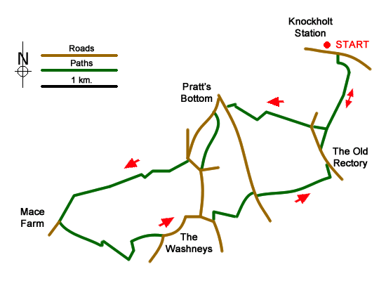 Route Map - Knockholt via Pratt's Bottom, Mace Farm and The Washneys Walk