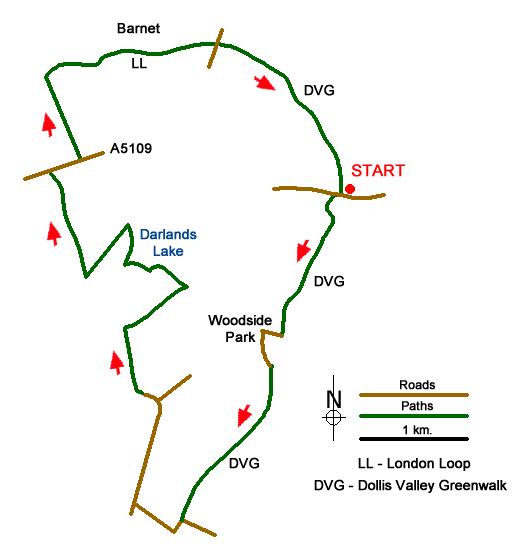 Route Map - Totteridge and Whetstone circular (London Borough of Barnet) Walk