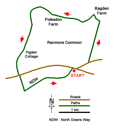 Route Map - Ranmore Common Circular near Dorking Walk