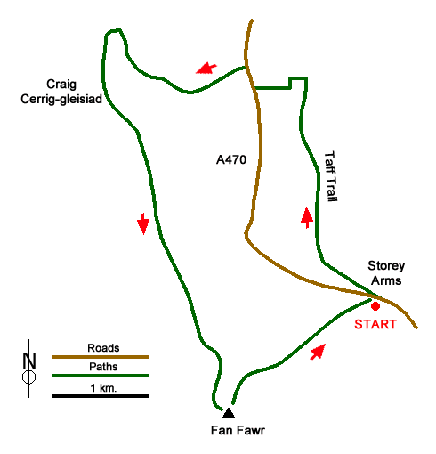 Route Map - Fan Fawr from Storey Arms Walk