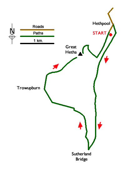 Route Map - Hethpool, Sutherland Bridge & Great Hetha Walk