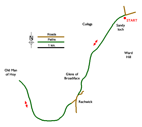 Route Map - Old Man of Hoy & Glens of Broadiface  Walk