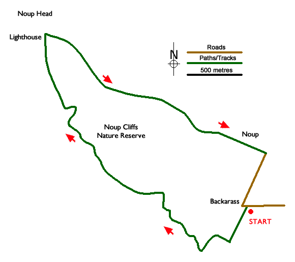Route Map - Noup Head from Backarass Farm, Westray Walk