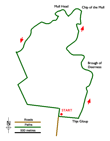 Route Map - The Gloup, Deerness Brough & Mull Head Walk