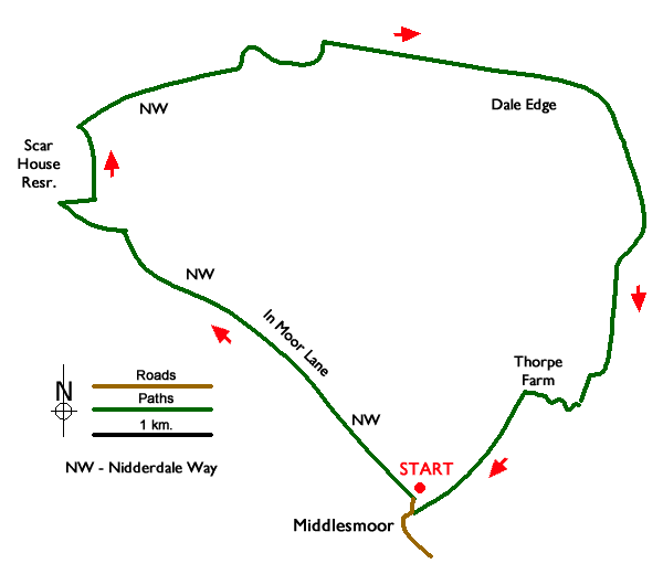 Route Map - Scar House Reservoir, Dale Edge & Middlesmoor Walk