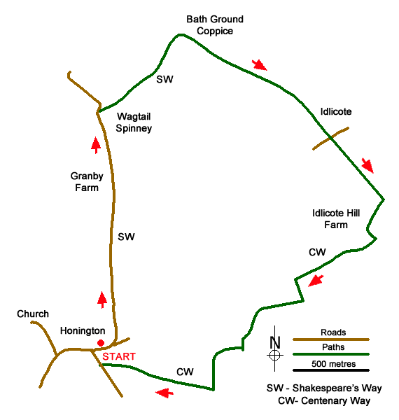 Route Map - Honington & Idlicote Circular Walk