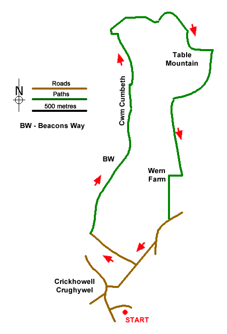 Route Map - Table Mountain from Crickhowell Walk